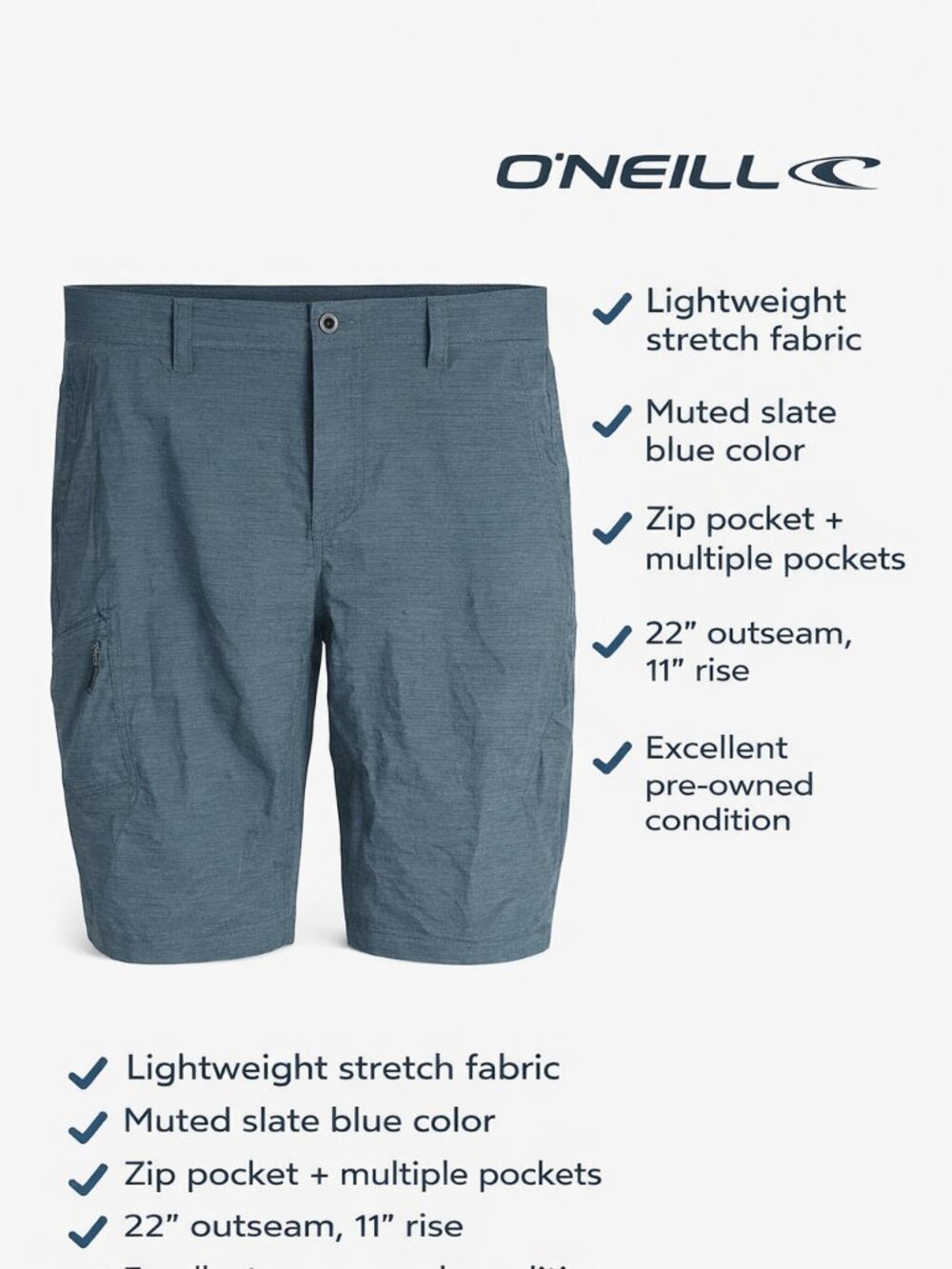 O'Neill Crossover Hybrid Shorts Mens 38 Blue Stretch Boardshorts 22"